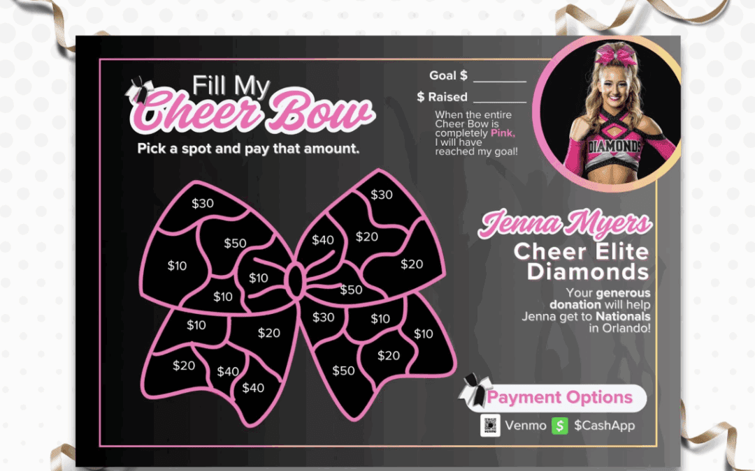 Fill My Cheer Bow Fundraiser Canva Template | Cheerleading Fundraising Chart | Editable Progress Tracker